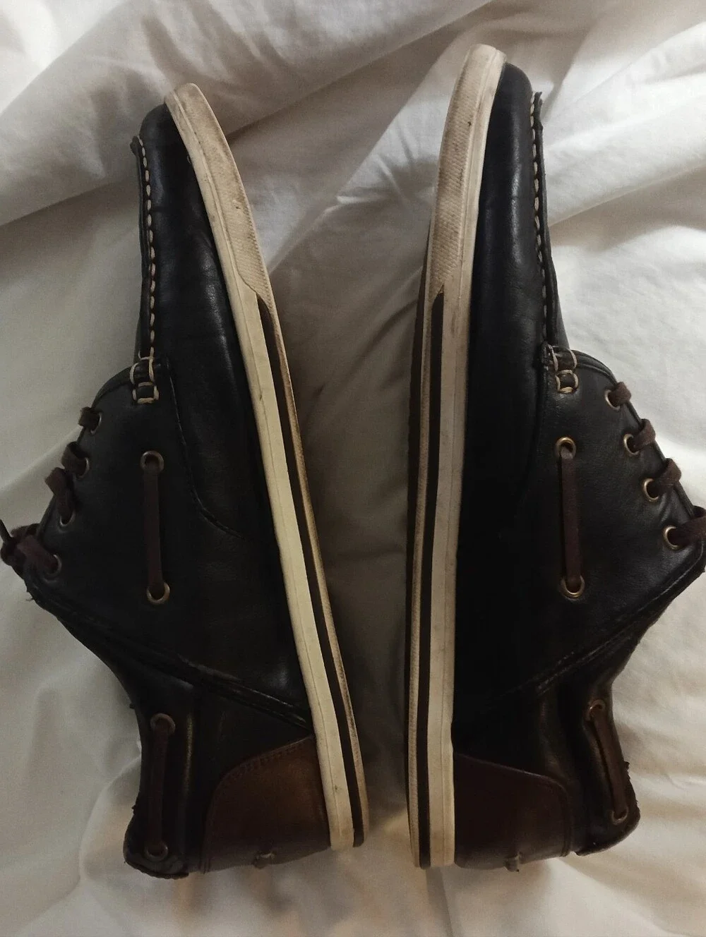 ALDO Men's Size 12 Black Leather Boat Shoes Deck Moc Toe Casual Loafers Laced